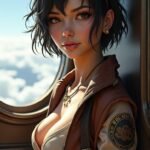epic escapes with futuristic style | young woman in airplane window | AI images | AI models